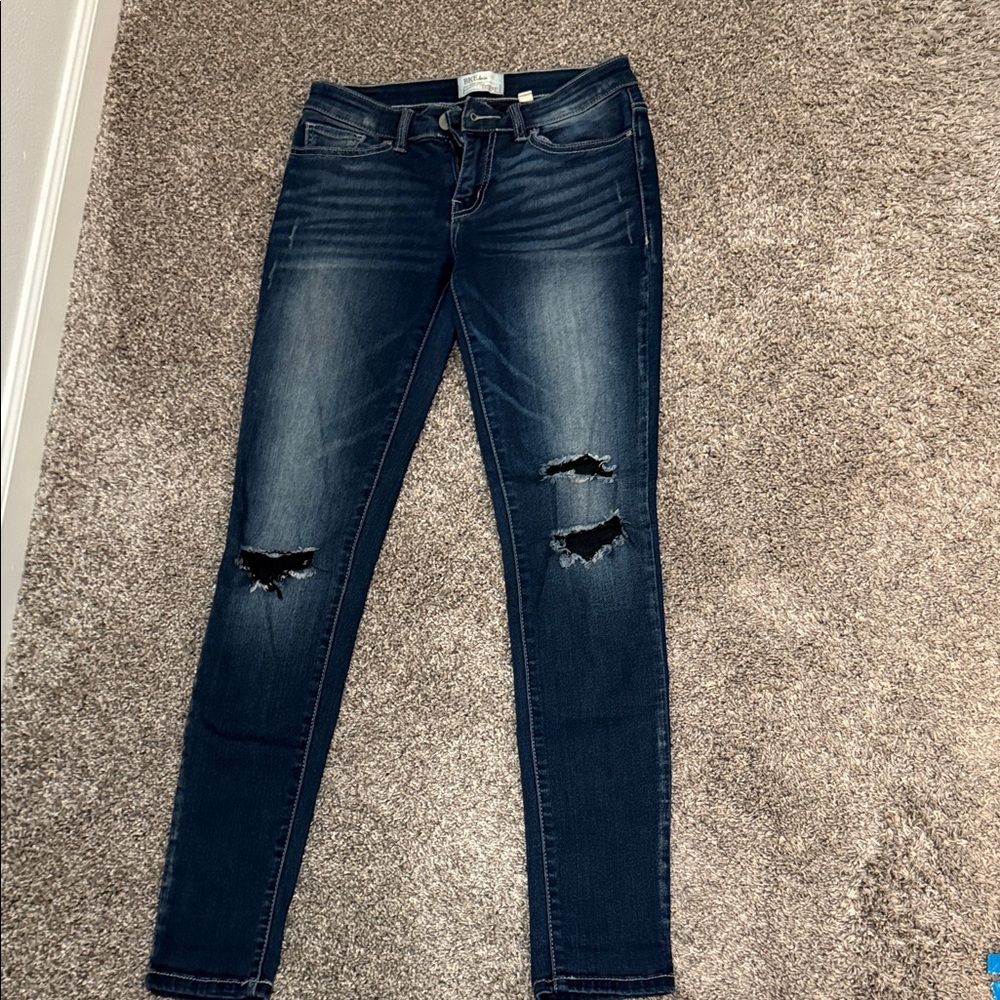 BKE Dark Blue Distressed Skinny Jeans